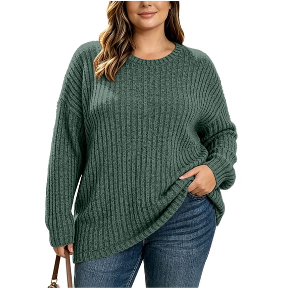 cocolona Womens Plus Size Sweaters Oversized Crew Neck Long Sleeve Ribbed Shirts Casual Fall LightWeight Tops