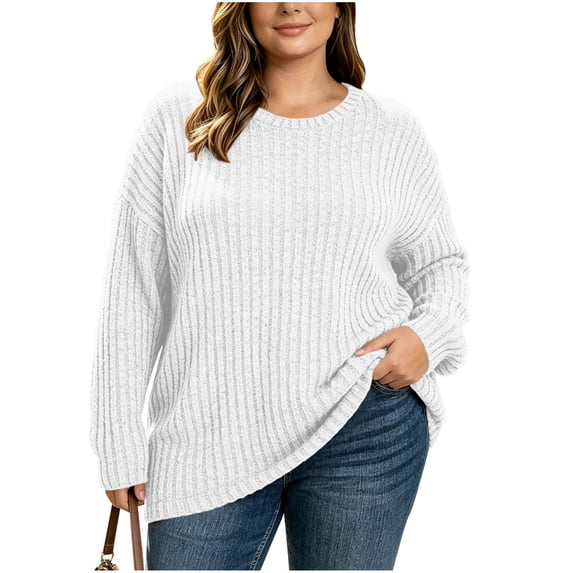 cocolona Womens Plus Size Sweaters Oversized Crew Neck Long Sleeve Ribbed Shirts Casual Fall LightWeight Tops