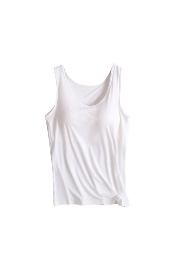 Womens Plus Size Tank Tops Built-in Bra Sleeveless Camisole Yoga Workout Tops Crew Neck T-shirts