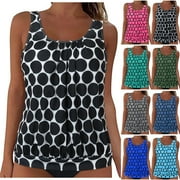 cocolona Womens Plus Size Tankini Tops Built-in Bra Bathing Suit Tops Casual Loose Polka Print Blouson Swimsuits Tops