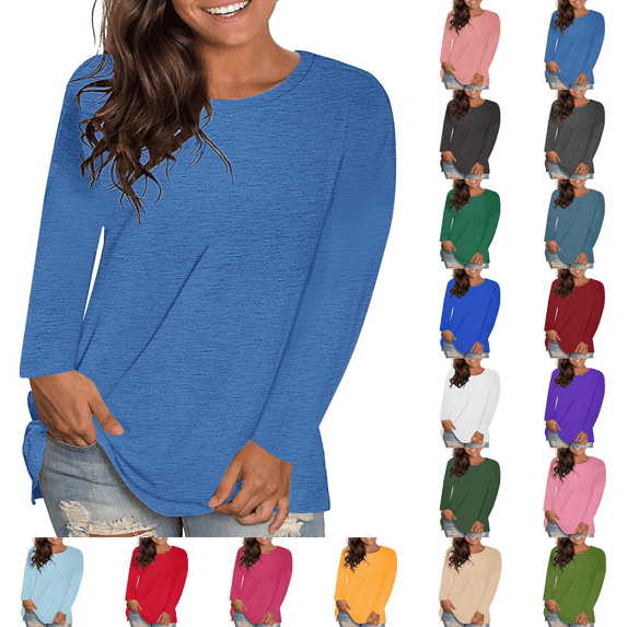 cocolona Womens Plus Size Tops Fall Casual Loose Crew Neck Long Sleeve Shirts Solid Trendy T-shirts Blouses