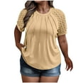 thumbnail image 1 of cocolona Womens Plus Size Tops Summer Lace Short Sleeve T-shirts Fashion Solid Color Loose Crew Neck Pleated Blouses Tunic Tops, 1 of 6