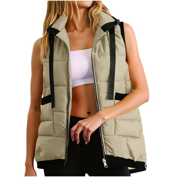 cocolona Womens Puffer Vest Lightweight Sleeveless Hooded Down Jacket Winter Warm Casual Quilted Jackets Fashion Solid Color Puffer Coat