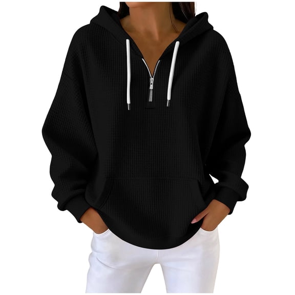 cocolona Womens Quarter Zip Hoodies Plus Size Casual Textured Hooded Sweatshirt Fall Winter Oversized Hoodie Pullover Fashion Long Sleeve Tops with Pocket