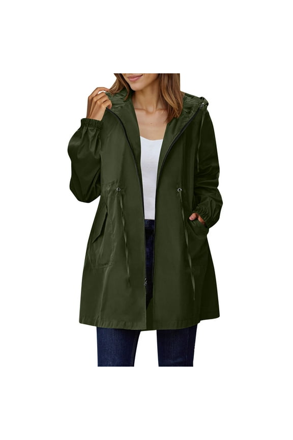 Womens Rain Jacket Outdoor Climb Sports Hiking Waterproof Windbreaker Drawstring Wais Hooded Jacket Loose Rain Coat S-2XL