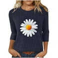 thumbnail image 1 of cocolona Womens Ribbed Sweaters Crew Neck 3/4 Sleeve Shirts Fashion Floral Print Pullover Tops Dressy Casual Blouses, 1 of 6
