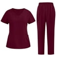 thumbnail image 1 of cocolona Womens Scrubs Set Short Sleeve V Neck Scrubs Tops Shirts + Straight Pants Workwear Uniform Sets Work Clothes with Pockets Wine M, 1 of 4