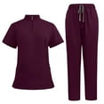 thumbnail image 1 of cocolona Womens Scrubs Set Short Sleeve Zipper Neckline Scrubs Tops Shirts + Straight Pants Workwear Uniform Sets Work Clothes Wine M, 1 of 4