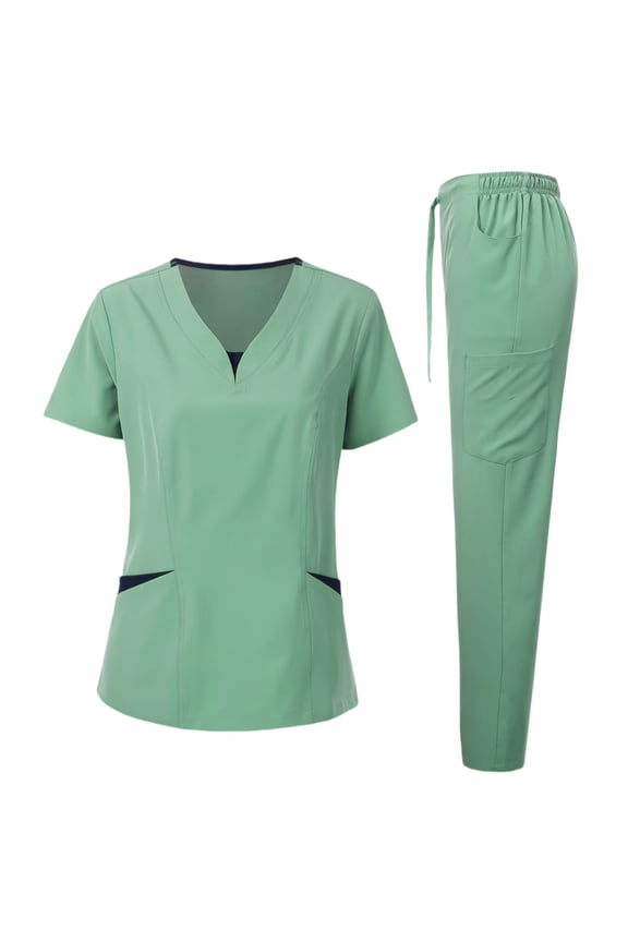 Womens Scrubs Sets V Neck Short Sleeve Scrubs Tops and Pants Workwear Set for Doctors and Nurses