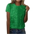 thumbnail image 1 of cocolona Womens Sequin Short Sleeve Tops Sparkly Crew Neck T-shirts Summer Casual Loose Tops Base Tees Blouses, 1 of 6