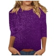 thumbnail image 1 of cocolona Womens Sequin Tops Sparkly Round Neck 3/4 Sleeve Shirts Dressy Casual Blouses Fashion Loose T-shirt, 1 of 6