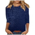 thumbnail image 1 of cocolona Womens Sequin Tops Sparkly Round Neck 3/4 Sleeve Shirts Dressy Casual Blouses Fashion Loose T-shirt, 1 of 6
