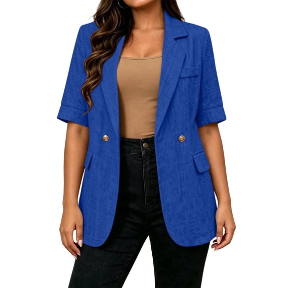 cocolona Womens Short Sleeve Blazer Open Front Lightweight Button Down Suit Jacket Casual Business Trendy Outfits