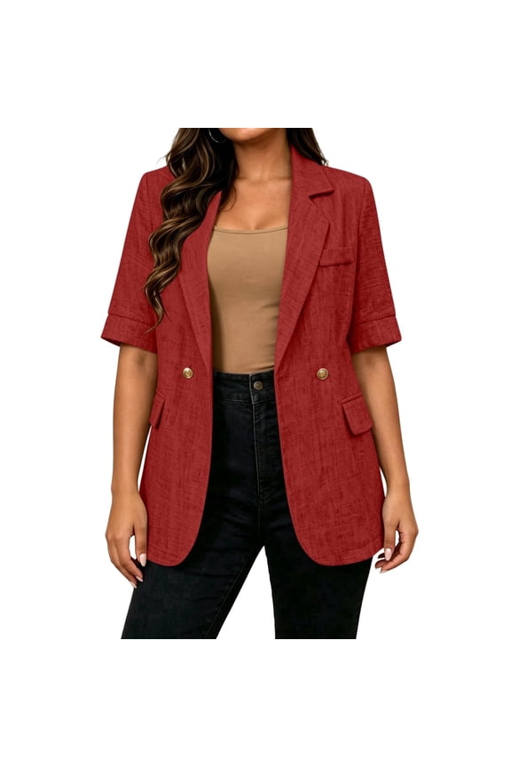 Womens Short Sleeve Blazer Open Front Lightweight Button Down Suit Jacket Casual Business Trendy Outfits