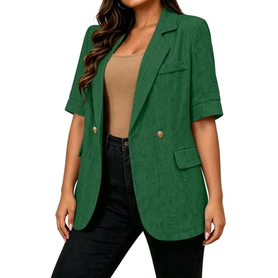 cocolona Womens Short Sleeve Blazer Open Front Lightweight Button Down Suit Jacket Casual Business Trendy Outfits