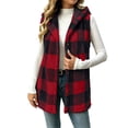 thumbnail image 1 of cocolona Womens Sleeveless Fleece Vest Casual Plaid Hooded Button Tunic Jackets Fall Winter Warm Coats, 1 of 9