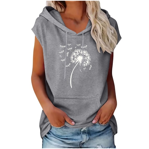 cocolona Womens Sleeveless Printed Pullover Hoodie Drawstring Trendy Casual Solid Color Sweatshirt with Pocket
