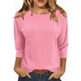 thumbnail image 1 of cocolona Womens Solid Color 3/4 Sleeve Tops Crew Neck Basic Loose Shirt Dressy Casual Outfits Blouses, 1 of 6