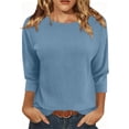 thumbnail image 1 of cocolona Womens Solid Color 3/4 Sleeve Tops Crew Neck Basic Loose Shirt Dressy Casual Outfits Blouses, 1 of 6