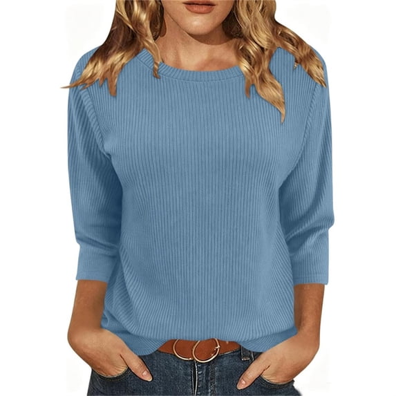 cocolona Womens Solid Color 3/4 Sleeve Tops Crew Neck Basic Loose Shirt Dressy Casual Outfits Blouses