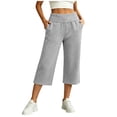 thumbnail image 1 of cocolona Womens Solid Color Casual Capri Pants Elastic Waist Straight Wide Leg Lounge Cropped Trousers with Pockets, 1 of 5