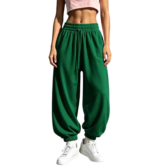 cocolona Womens Solid Color Casual Sweatpants Elastic Waist Drawstring Curved Workout Running Jogger Pants with Pockets