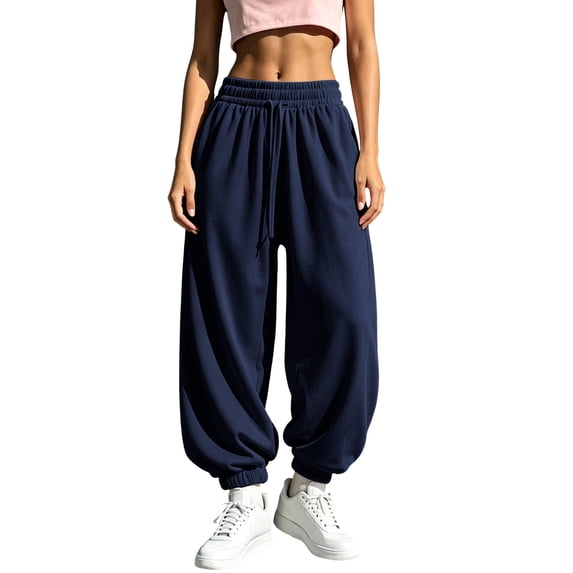cocolona Womens Solid Color Casual Sweatpants Elastic Waist Drawstring Curved Workout Running Jogger Pants with Pockets