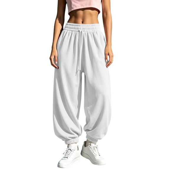 cocolona Womens Solid Color Casual Sweatpants Elastic Waist Drawstring Curved Workout Running Jogger Pants with Pockets