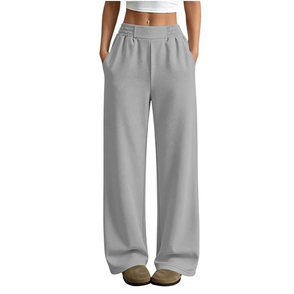 cocolona Womens Solid Color Casual Sweatpants Elastic Waist Straight Wide Leg Gym Workout Pants with Pockets