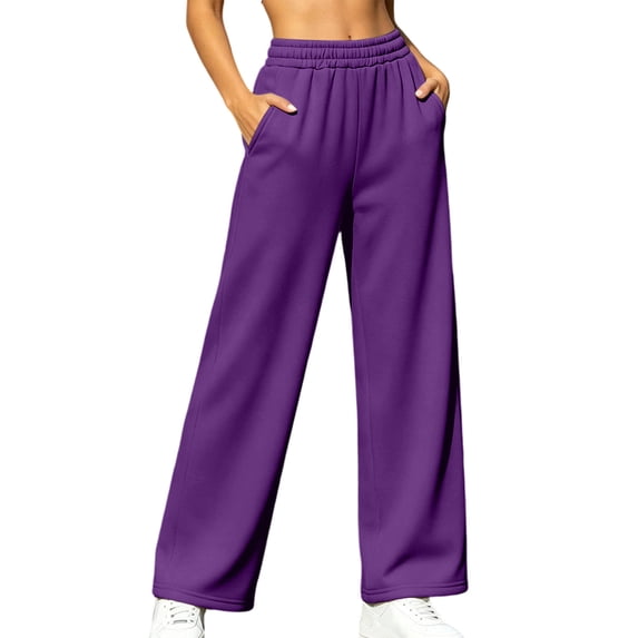 cocolona Womens Solid Color Casual Sweatpants Elastic Waist Straight Wide Leg Gym Workout Pants with Pockets