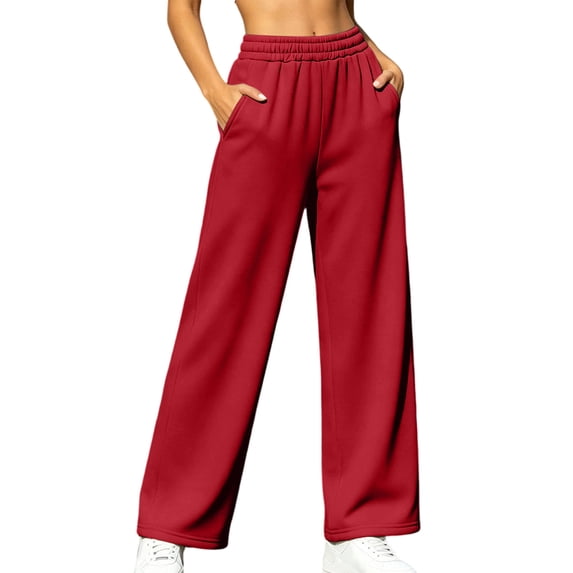 cocolona Womens Solid Color Casual Sweatpants Elastic Waist Straight Wide Leg Gym Workout Pants with Pockets