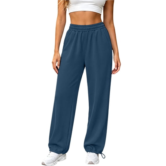 cocolona Womens Solid Color Casual Sweatpants Elastic Waist Straight Wide Leg Gym Workout Running Pants with Pockets