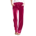 thumbnail image 1 of cocolona Womens Solid Color Casual Velvet Pants Elastic Waist Drawstring Wide Leg Travel Party Lounge Pants with Pockets, 1 of 5