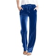 thumbnail image 1 of cocolona Womens Solid Color Casual Velvet Pants Elastic Waist Drawstring Wide Leg Travel Party Lounge Pants with Pockets, 1 of 5