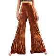 thumbnail image 1 of cocolona Womens Solid Color Casual Velvet Ruffle Pants Elastic Waist Straight Wide Leg Travel Pants with Pockets, 1 of 5
