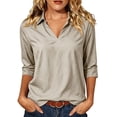 thumbnail image 1 of cocolona Womens Solid Color Collared Blouses 3/4 Sleeve Casual Shirts Summer Vacation Beach Tops, 1 of 7