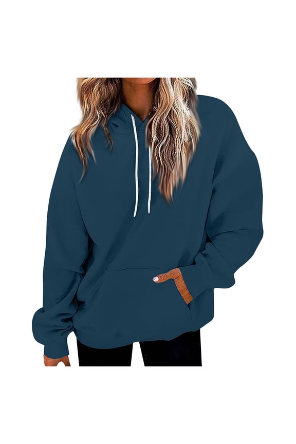 Womens Solid Color Hoodies 2025 Fall Long Sleeve Hoodie Pullover Tops Oversized Comfy Hooded Sweatshirt with Pockets