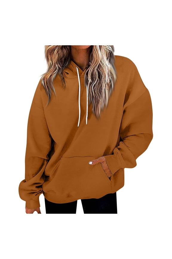 Womens Solid Color Hoodies 2025 Fall Long Sleeve Hoodie Pullover Tops Oversized Comfy Hooded Sweatshirt with Pockets