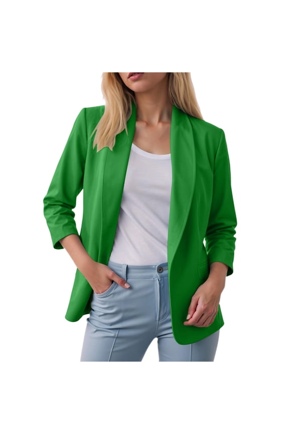 Womens Solid Color Lapel Blazers Open Front Long Sleeve Business Casual Fall Jackets