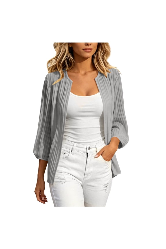 Womens Solid Color Pleated Cardigan Long Sleeve Sun Protection Loose Outerwear