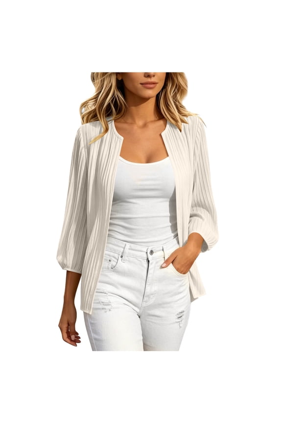 Womens Solid Color Pleated Cardigan Long Sleeve Sun Protection Loose Outerwear