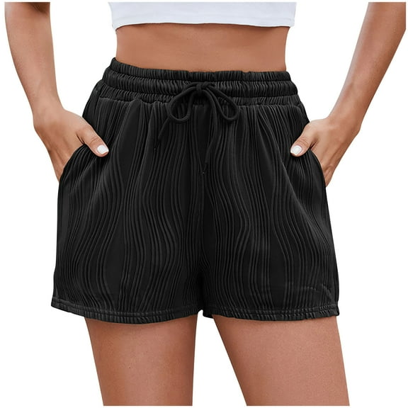 cocolona Womens Spring Summer Elastic waist Drawstring Shorts Casual Solid Loose Beach Shorts Lounge Shorts with Pockets