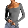 thumbnail image 1 of cocolona Womens Square Neck Layering Tops Trendy Solid Color Long Sleeve Slim Shirts, 1 of 3