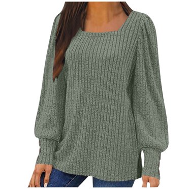 cocolona Womens Square Neck Sweaters Fall Winter Fashion Long Sleeve Shirts Casual Solid Color Pullover Tops Soft Lightweight Sweaters for Women