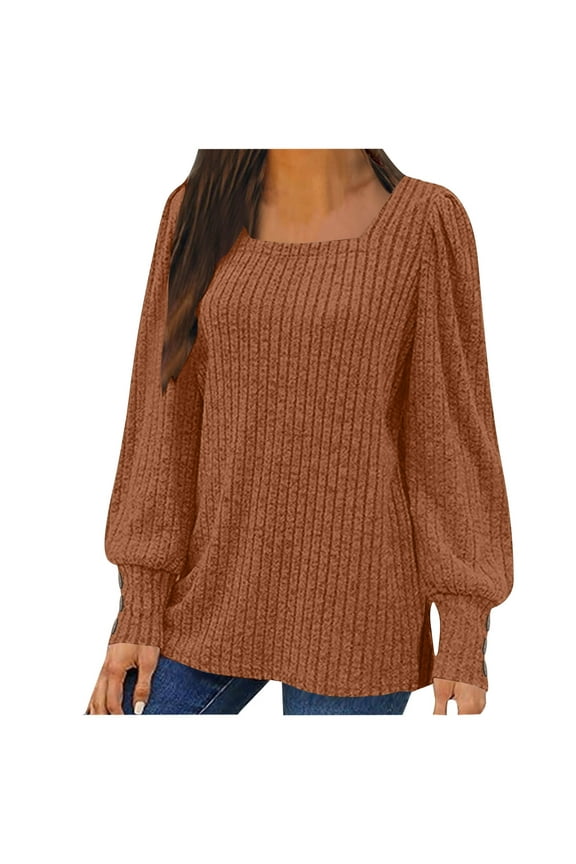 Womens Square Neck Sweaters Fall Winter Fashion Long Sleeve Shirts Casual Solid Color Pullover Tops Soft Lightweight Sweaters for Women