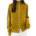 thumbnail image 1 of cocolona Womens Stand Collar Button Down Sweater Solid Color Long Sleeve Fall Winter Basic Layering Tops, 1 of 6