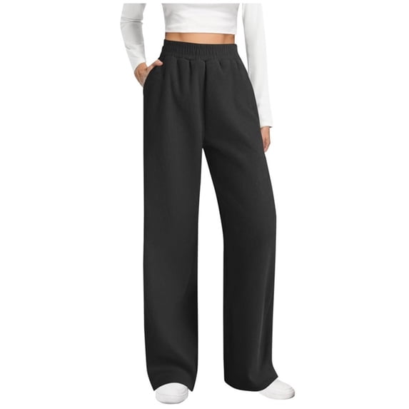 cocolona Womens Straight Wide-leg Corduroy Pants Fashion Solid Color Casual Loose Long Pants Elastic Waist Trousers with Pockets