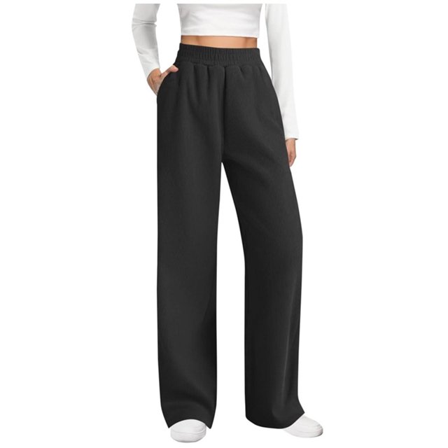 cocolona Womens Straight Wide-leg Corduroy Pants Fashion Solid Color Casual Loose Long Pants Elastic Waist Trousers with Pockets
