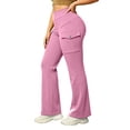 thumbnail image 1 of cocolona Womens Street Casual High Waist Cargo Flare Pants Fleece Lined Elastic Button Waist Wide Leg Gym Workout Pants with Pockets, 1 of 5