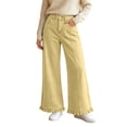 thumbnail image 1 of cocolona Womens Street Casual Loose Jean Pants Button Zipper Waist Straight Ruffle Wide Leg Denim Pants with Pockets, 1 of 5